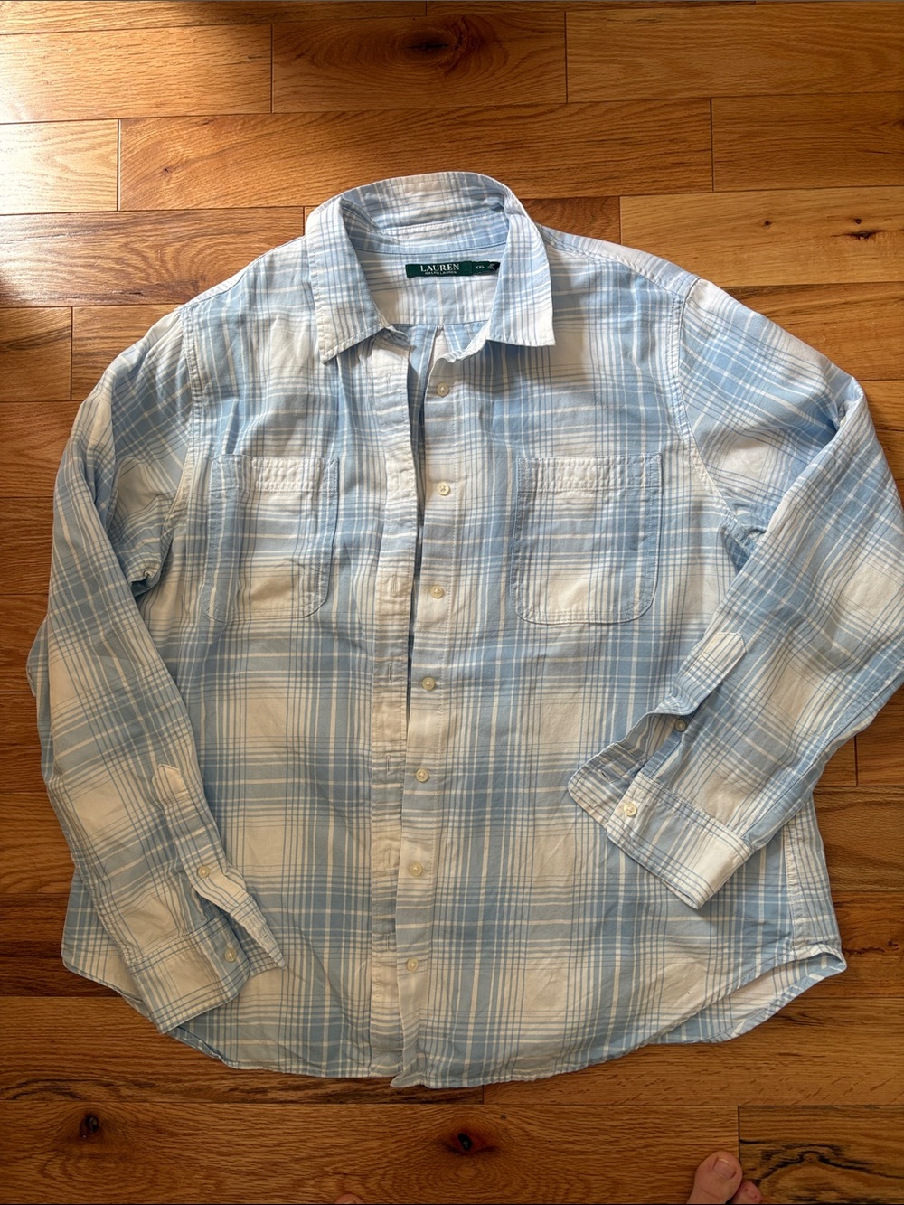 Lauren Ralph Lauren Blue and White Plaid Casual Button-Down Shirt